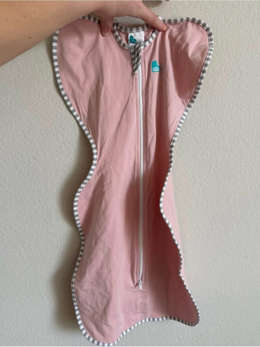 Love to Dream Pink Swaddle Sack with Gray-Striped Trim